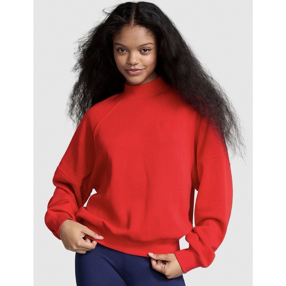 Victoria Secret PINK WOMEN IVY FLEECE MOCK NECK SWEATSHIRT RED XXL NWT $59.95